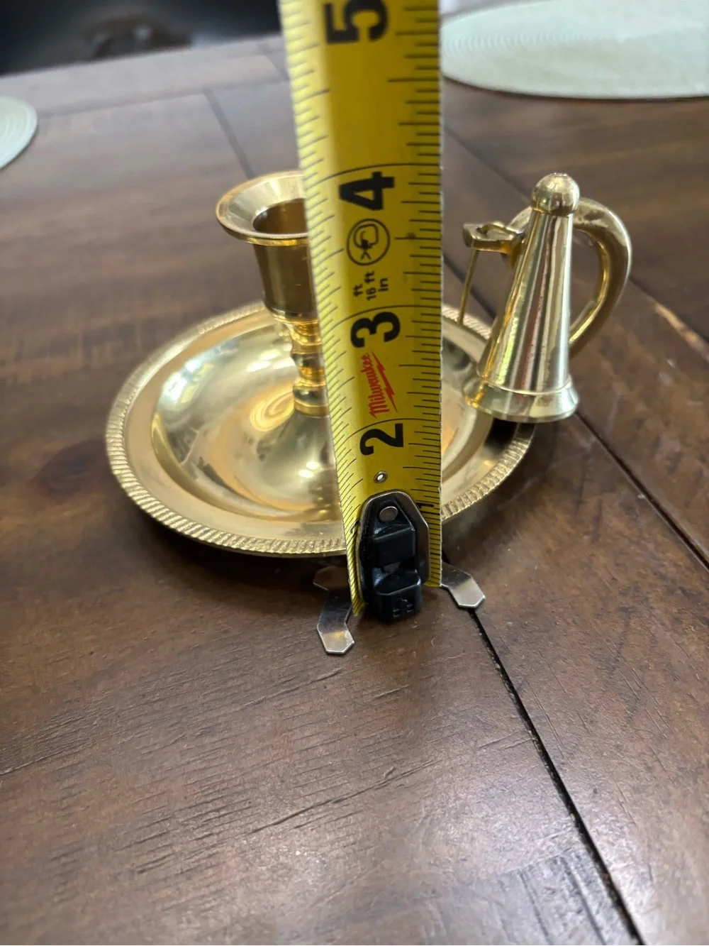 Vintage brass chamberstick candle holder with snuffer